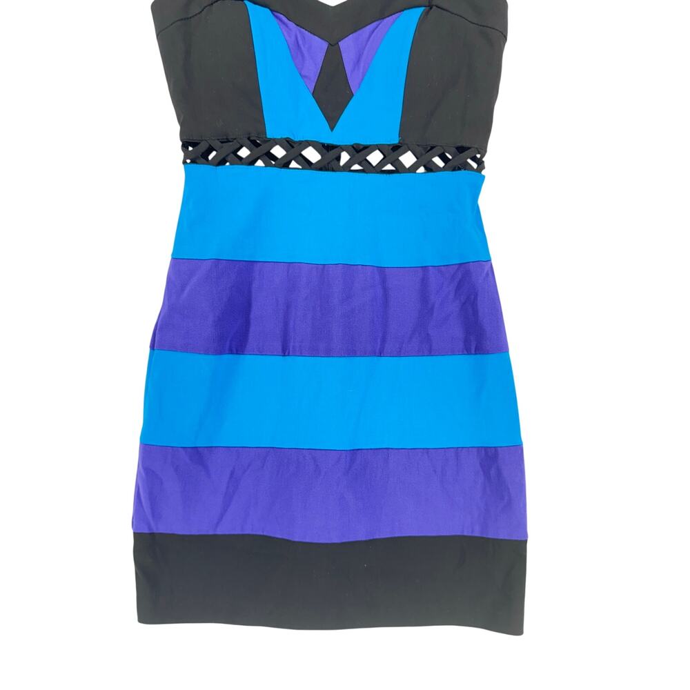XOXO Y2K 90s Colorblock Mini Dress Sz 1/2 Multicolor Party Clubwear purple blue - Picture 7 of 7